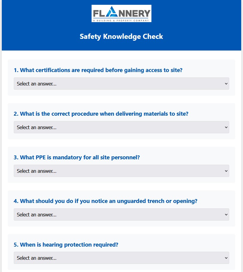 Flannery Construction - Induction Quiz