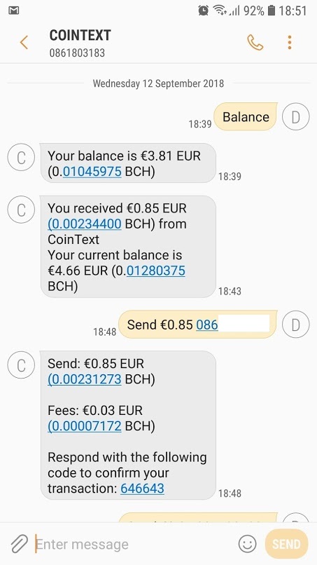 Bitcoin text messages